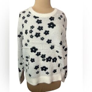 Philosophy Republic Clothing White Black Flower Knit Cozy Sweater